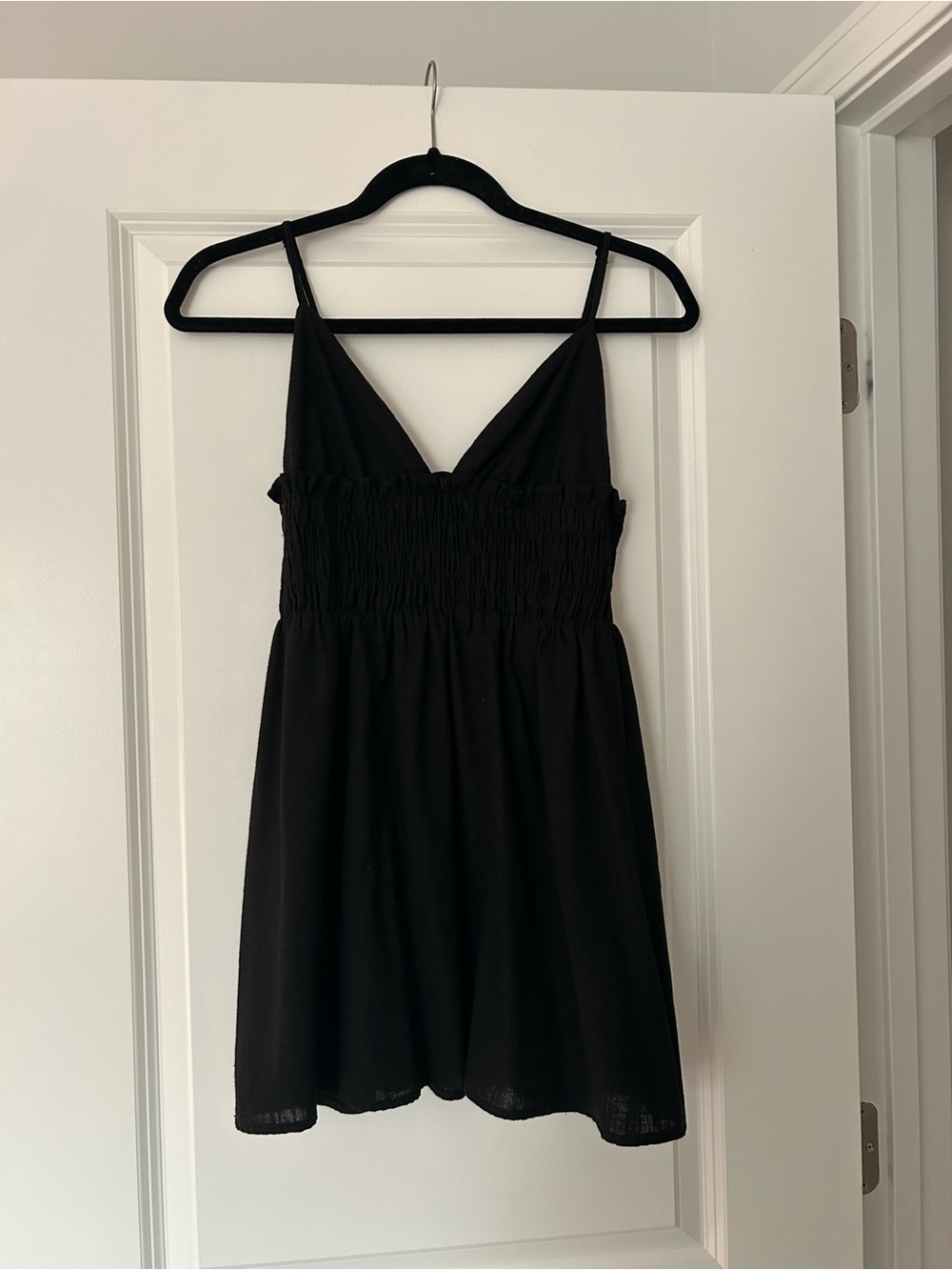 Elodie Black Smocked-Waist Spaghetti Strap Mini Dress